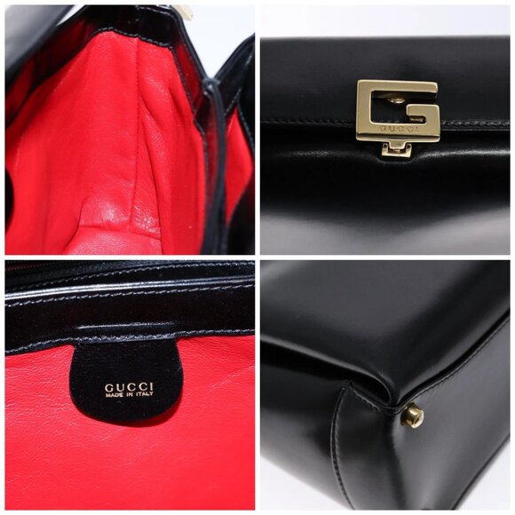 GUCCI Hand Bag Leather Black Gold - Picture 11 of 15